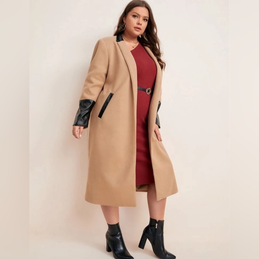 Camel Coat with Faux Leather Trim - Picture 2 of 5